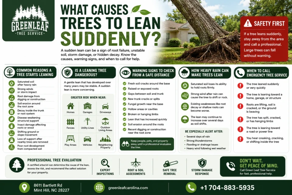 What causes tree to lean suddenly